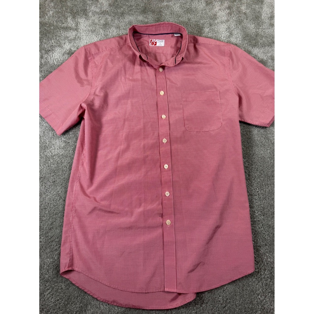 Oobe Chick-fil-A Team Style Men Med. Red Gingham Short Sleeve Button Down Shirt